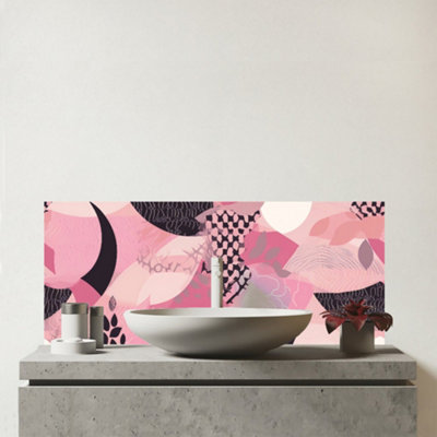 Warren Reed Designer Abstract Pink Moon Pattern Glass Bathroom Splashback from B&Q