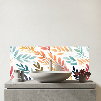 Warren Reed Designer Colouful Sping Leaves Glass Bathroom Splashback from B&Q