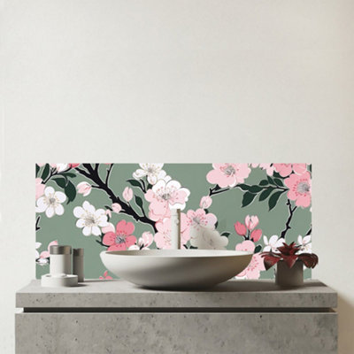 B&Q -  Pink Floral Abstract Pattern Glass Bathroom Splashback