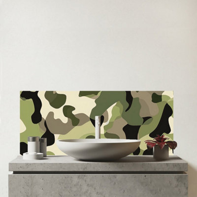 Warren Reed Designer Camouflage Design Glass Bathroom Splashback from B&Q