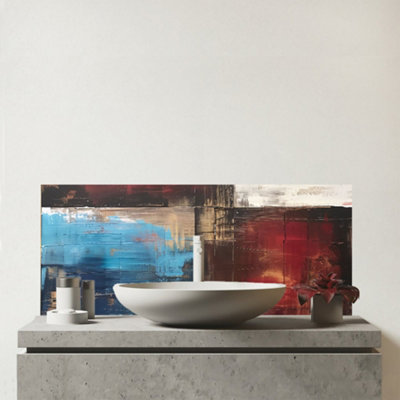 Warren Reed Designer Rustic Harmony In Bold Colours Glass Bathroom Splashback from B&Q