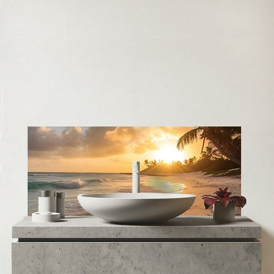 Warren Reed Designer Sunrise In Paradise Glass Bathroom Splashback