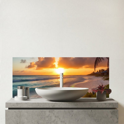 B&Q -  Sunrise On The Beach Glass Bathroom Splashback