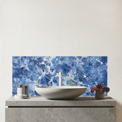 B&Q -  Coastal Blue Quartz Effect Glass Bathroom Splashback