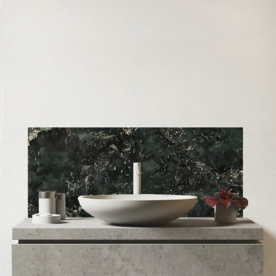 Warren Reed Designer Shabby Green Quartz Effect Glass Bathroom Splashback from B&Q