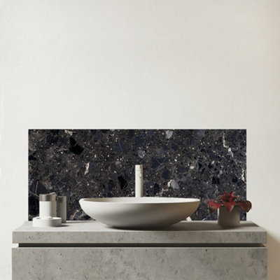B&Q -  Dark Grey Quartz Effect Glass Bathroom Splashback