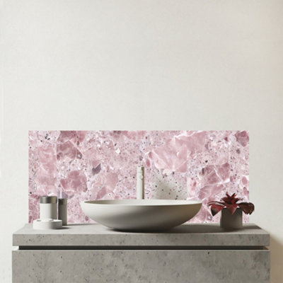 Warren Reed Designer Dusty Pink Quartz Effect Glass Bathroom Splashback from B&Q