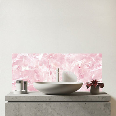 B&Q -  Polished Pink Quartz Effect Glass Bathroom Splashback