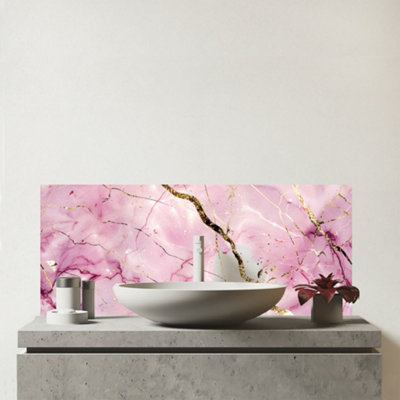 Warren Reed Designer Polished Rose Marble Effect Glass Bathroom Splashback from B&Q