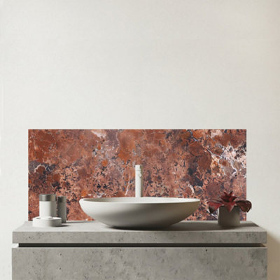 B&Q -  Terracotta Quartz Effect Glass Bathroom Splashback