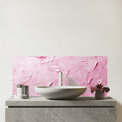 B&Q -  Baby Pink Textured Effect Glass Bathroom Splashback