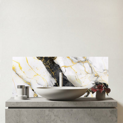 Warren Reed Designer Gold Flecks Of Marble Effect Glass Bathroom Splashback