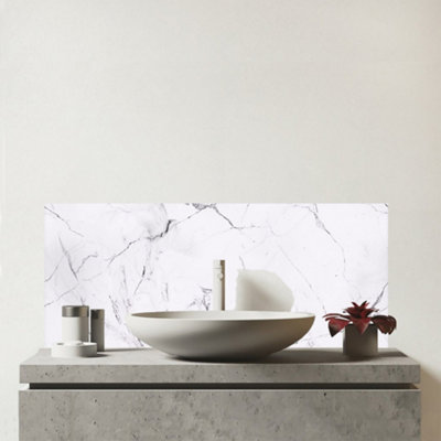 Warren Reed Designer White Marble Effect Glass Bathroom Splashback