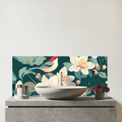 B&Q -  A Bird Amongst The Lillies Glass Bathroom Splashback