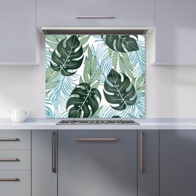 B&Q -  Tropical PatternBright PlantsFlowers Premium Glass Kitchen Splashback W700mm X H650mm