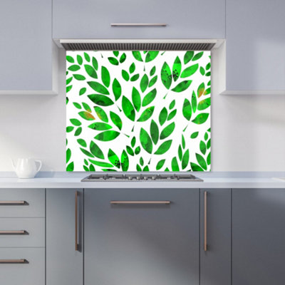 B&Q -  Watercolor Abstract Leaves Premium Glass Kitchen Splashback W900mm X H750mm