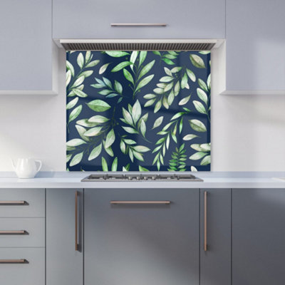 B&Q -  Watercolor Leaves Premium Glass Kitchen Splashback W600mm X H600mm