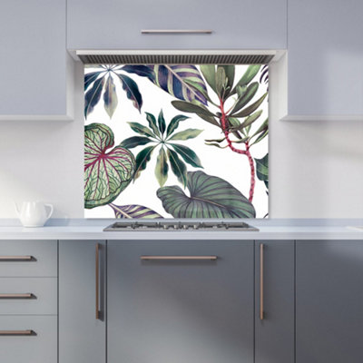 B&Q -  Watercolor Tropical Leaf Premium Glass Kitchen Splashback W600mm X H750mm
