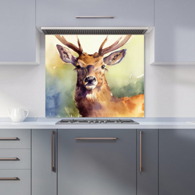 Warren Reed Designer Splendid Stag Watercolour Premium Glass Kitchen Splashback W600mm X H600mm from B&Q