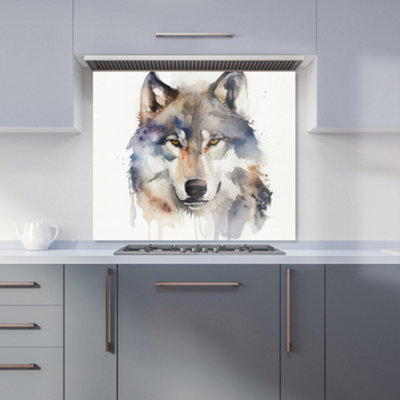 Warren Reed Designer Wolf Watercolour Premium Glass Kitchen Splashback W900mm X H650mm from B&Q