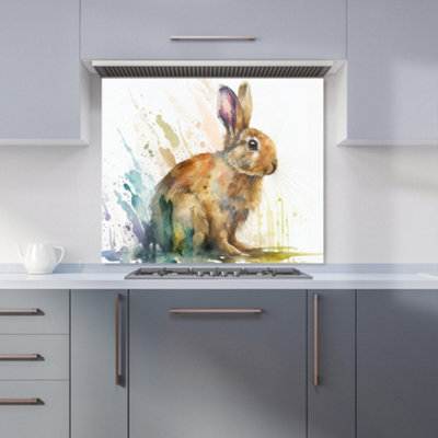 B&Q -  Rabbit Splash Watercolour Premium Glass Kitchen Splashback W700mm X H650mm