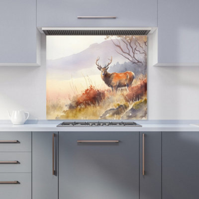 Warren Reed Designer Stag Deer Water Colour Premium Glass Kitchen Splashback W900mm X H650mm from B&Q