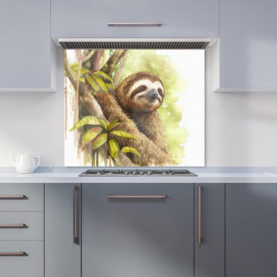 B&Q -  Sloth Watercolour Premium Glass Kitchen Splashback W600mm X H600mm