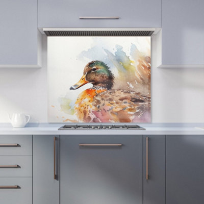 B&Q -  Mallard Watercolour Premium Glass Kitchen Splashback W700mm X H650mm