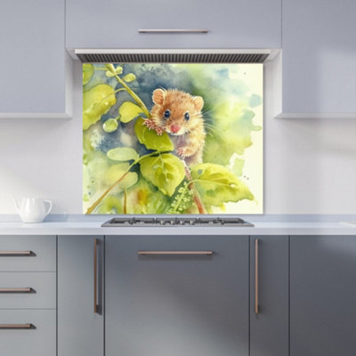 B&Q -  Dormouse Watercolour Premium Glass Kitchen Splashback W700mm X H650mm