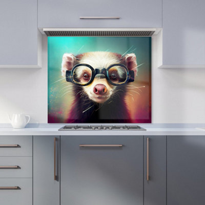 Warren Reed Designer Ferret With Glasses Splashart Premium Glass Kitchen Splashback W900mm X H650mm from B&Q