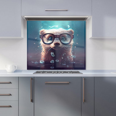 Warren Reed Designer Ferret With Glasses Splashart Water Premium Glass Kitchen Splashback W700mm X H750mm from B&Q
