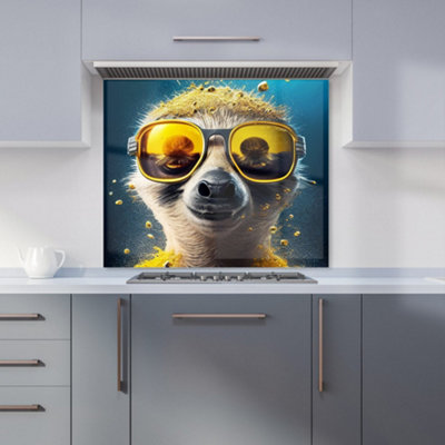 Warren Reed Designer Meerkat With Golden Glasses Splashart Premium Glass Kitchen Splashback W700mm X H750mm from B&Q