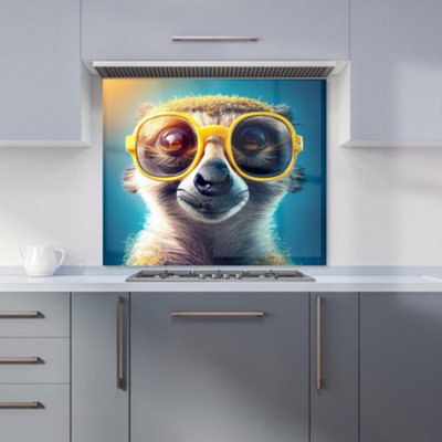 Warren Reed Designer Meerkat With Glasses Splashart Premium Glass Kitchen Splashback W600mm X H600mm from B&Q