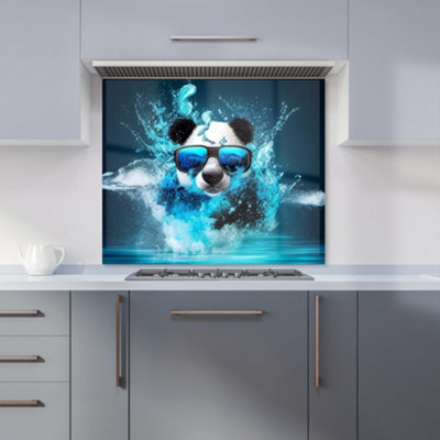 B&Q -  Panda With Glasses Splashart Water Premium Glass Kitchen Splashback W600mm X H650mm