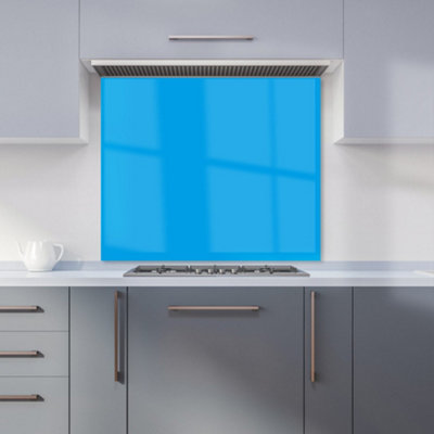 B&Q -  Electric Blue Premium Glass Kitchen Splashback W600mm X H750mm
