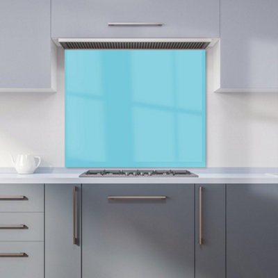 B&Q -  Sky Blue Premium Glass Kitchen Splashback W700mm X H750mm