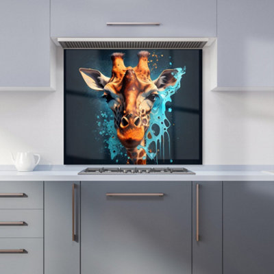 B&Q -  Blue Giraffe Face Splashart Premium Glass Kitchen Splashback W700mm X H750mm