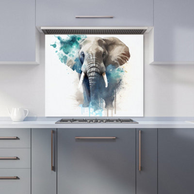 B&Q -  Majestic Elephant Splashart Premium Glass Kitchen Splashback W900mm X H750mm