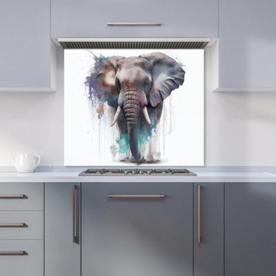Warren Reed Designer Elephant Splashart Premium Glass Kitchen Splashback W900mm X H750mm from B&Q