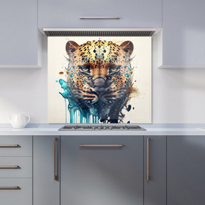 Warren Reed Designer Leapoard Face SplashartLight Background Premium Glass Kitchen Splashback W700mm X H650mm from B&Q