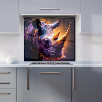 Warren Reed Designer Golden Rhino Face Splashart Premium Glass Kitchen Splashback W600mm X H750mm