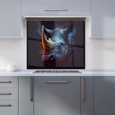 Warren Reed Designer Rhino Face Splashart Premium Glass Kitchen Splashback W600mm X H650mm from B&Q