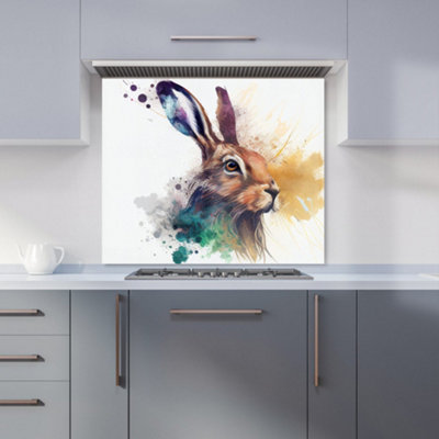 Warren Reed Designer Hare Close Up Splashart Premium Glass Kitchen Splashback W700mm X H750mm from B&Q