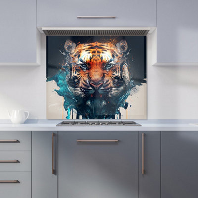 Warren Reed Designer Tiger Face Splashart Premium Glass Kitchen Splashback W600mm X H600mm from B&Q
