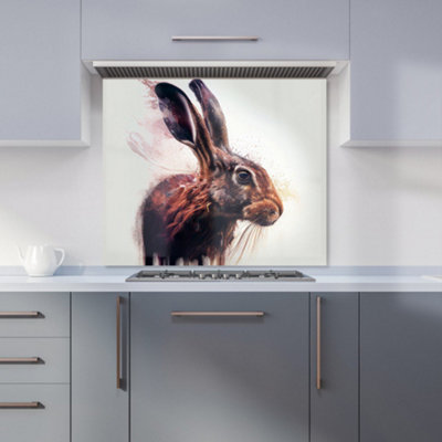 Warren Reed Designer Hare Face Splashart Premium Glass Kitchen Splashback W600mm X H600mm from B&Q