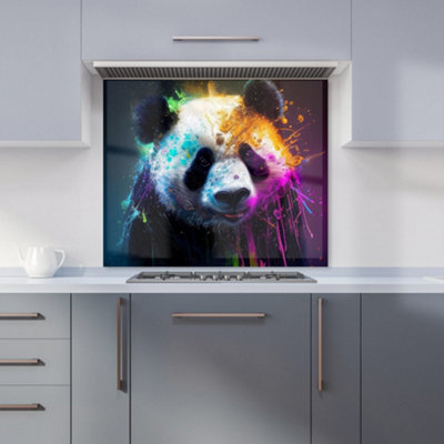 Warren Reed Designer Panda Face Splashart Colourful Premium Glass Kitchen Splashback W900mm X H650mm from B&Q