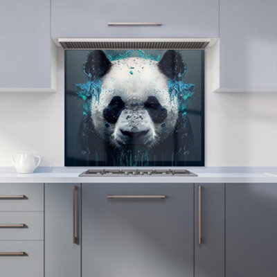 Warren Reed Designer Panda Face Splashart Dark Background Premium Glass Kitchen Splashback W600mm X H750mm from B&Q