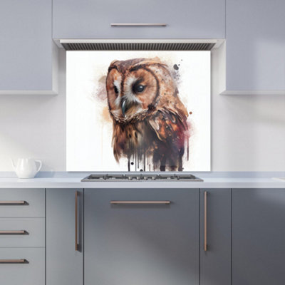 Warren Reed Designer Tawny Owl Face Splashart Light Background Premium Glass Kitchen Splashback W700mm X H750mm from B&Q