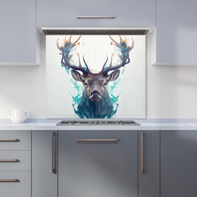Warren Reed Designer Stag Face Splashart Premium Glass Kitchen Splashback W600mm X H650mm from B&Q