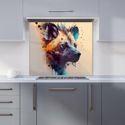 Warren Reed Designer Hyena Face Splashart Light Background Premium Glass Kitchen Splashback W700mm X H750mm from B&Q